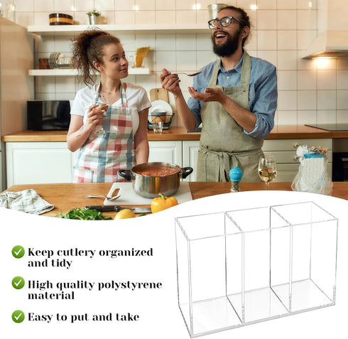 Rainmae Acrylic Cutlery Storage Organizer, Plastic Cutlery Utensil Holder Storage Organizer Caddy for Kitchen Countertop Organization - Holds Fork...