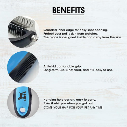 Pet hair remover comb, grooming brush, detangler, hair brush, double-sided blades. Friendly Dog Brush for Shedding & Effective Hair. Shedding Comb...