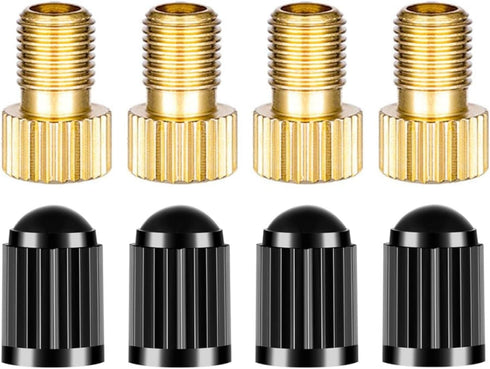 Presta Valve Adapter, Convert Presta to Schrader Adaptor for Bike, Inflate Tire Using Standard Pump or Air Compressor, Tire Valve Caps(4PCS)...