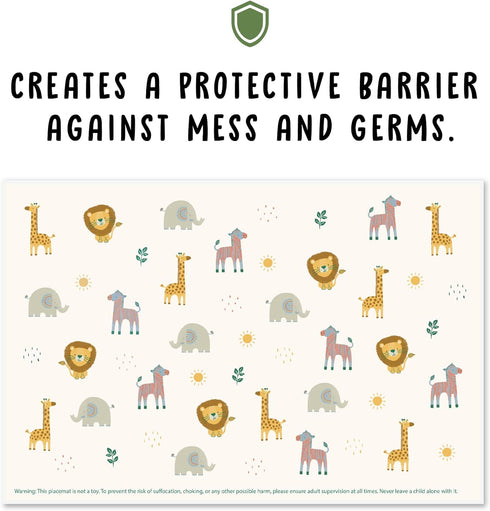 Kids Disposable Placemats Stick On - Set of 40 Disposable Placemats for Toddlers - Baby Eating Essentials for Travel - Jungle Animals - Restaurant...