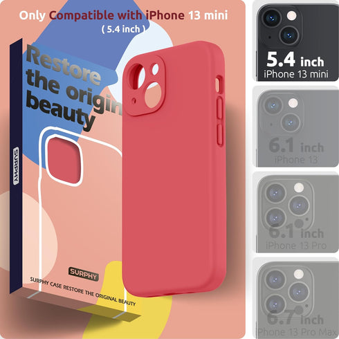 SURPHY Compatible with iPhone 13 Mini Case with Screen Protector, (Camera Protection + Soft Microfiber Lining) Liquid Silicone Phone Case 5.4 inch...