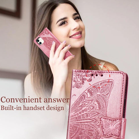 for iPhone 11 Wallet Case,Women Flip Folio Cover with Butterfly Embossed PU Leather Credit Card Holder Slots Magnetic Detachable Wrist Strap for i...