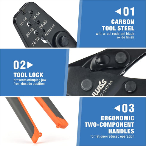 iCrimp IWC-1424A Crimping Tools for Deutsch DT Series Stamped & Formed Contact, Open Barrel Terminal Crimping Tool, AWG14 to AWG24 Wire Crimper...
