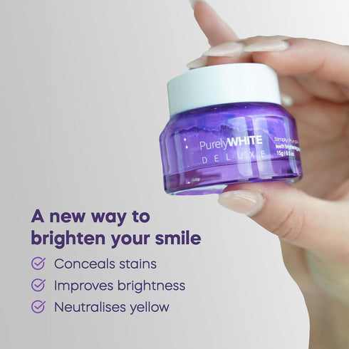 PurelyWHITE DELUXE, Simply Purple Brightening Powder - Conceals Stains, No Sensitivity - Enamel-Safe Toothpaste Whitening Powder for Coffee, Tea, ...