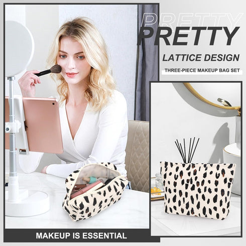 Makeup Bag Large Capacity Checkered Cosmetic Bag Makeup Pouch for Purse Travel Toiletry Bag Organizer Cute Makeup Bag Pouch Storage Bag for Women(...