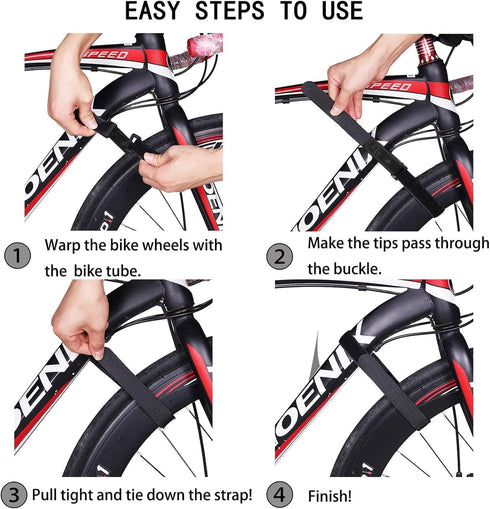 5PCS Bicycle Rack Strap, 25x2cm Bicycle Hook & Loop Bands, Sports Cycling Riding Adjustable Handlebar Tie Down Stabilizer Straps (Black)...