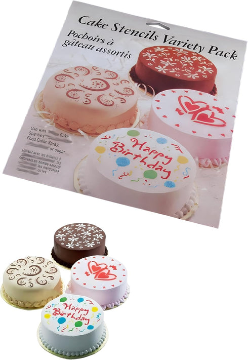 4-Piece Variety Cake Stencil Template,Birthday Heart Flower Spirals Decorating Mold Tool...