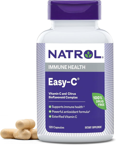 Natrol Easy-C Immune Health, Dietary Supplement, Supports Immune Health with Vitamin C and Bioflavonoids, Veggie Capsules, 500 mg, 120 Count...