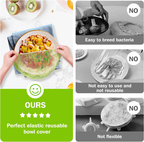 Bowl Covers Reusable Elastic Plastic Wrap for Food Storage Fresh Keeping Stretch Bags Bowl Covers for Bread Proofing Alternative to Foil for Famil...