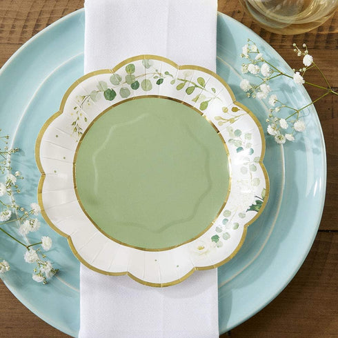 Kate Aspen Sage Green Party Decorations, Eucalyptus Floral Print 7 in. Decorative Premium Paper Plates (350 GSM weight -Set of 16) - Perfect for G...