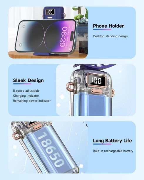 Mini Portable Handheld Fan Rechargeable USB Battery Powered Small Cooling Hand Fan with Neck Strap, Foldable Personal Fan Gift for Women Girls Off...
