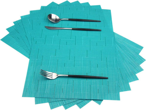 PIGCHCY Placemats,Washable Durable Vinyl Woven Table Mats,Elegant Heat Resistant Placemats for Dining Table Set of 6 (18 x 12 inches, Turquoise)...