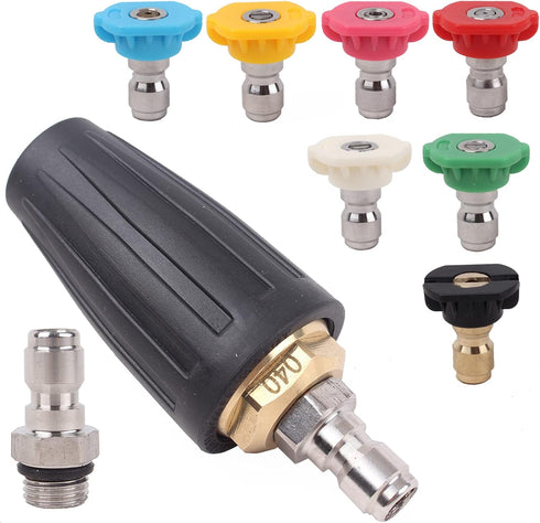 4000PSI Pressure Washer Turbo Nozzle Tool 1/4'' Quick 360°Rotating Spray Turbo Nozzle Kit Multiple Degrees Connect with 7 Spray Nozzle Tips Kit Mu...
