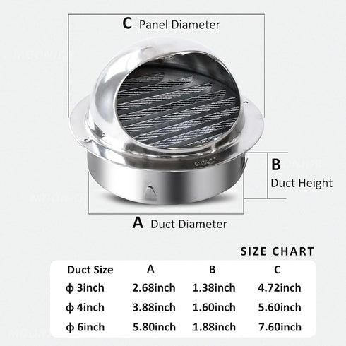 3 INCH Wall Air Vent Cover, Moonjor Thicken 304 Stainless Steel Round Extractor Wall External Cover for Apartment, Villa, Flats, House - Silver...