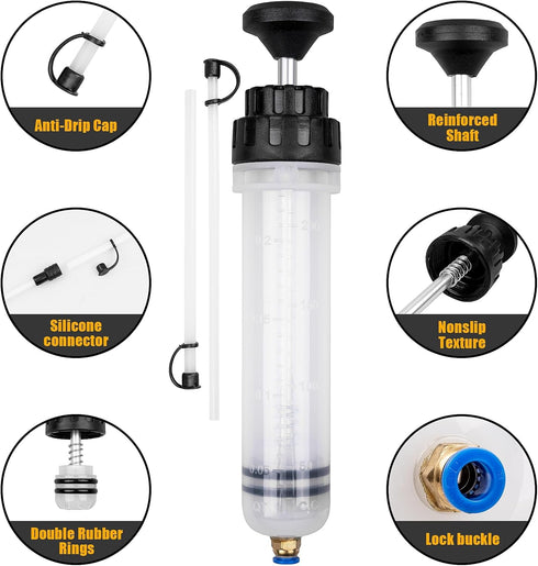 200CC Fluid Extractor Pump, Oil Change Syringe with Hose, Manual Fluid Extractor/Fill Pump for Car Fluid Transfer...
