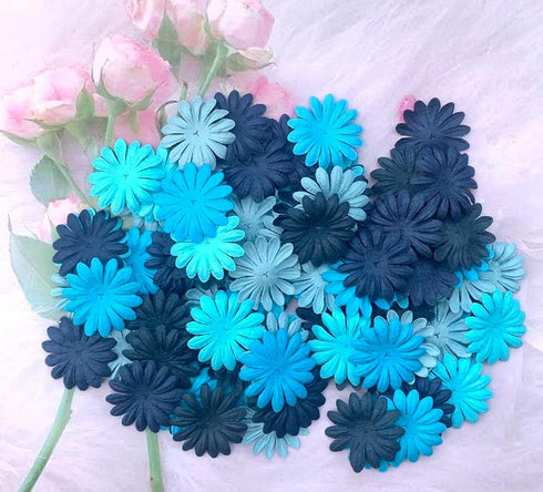 100 Pcs Handmade Mulberry Paper Daisy Petals 40x40mm Mulberry Paper Daisy Flowers Scrapbooking Wedding DIY Craft Supplies Card (Blue Tone)...
