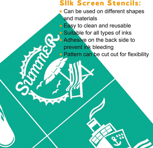 Summer Screen Print Stencils, Beach Self-Adhesive Screen Transfer, Reusable Chalk Paint Stencils. for drawing on wood, chalkboard, fabric....