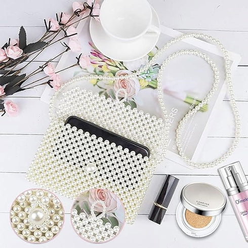 Luxury Pearl Bag Chain Bag Purse Shoulder Bag Evening Bags for Women, Artificial Pearl Clutch Crossbody Beaded Handmade Bags for Party Wedding Bri...