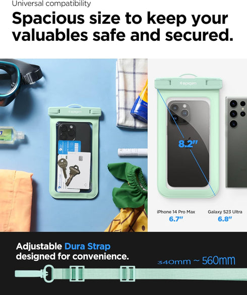 Spigen AquaShield Universal Waterproof Phone Pouch, Waterproof Phone Case, PVC Protective Dry Bag Cases with IPX8 A601 Compatible with iPhone, Gal...