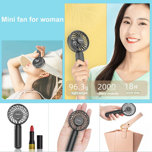 HandFan Mini Portable Handheld Fan, 3-Speeds USB Rechargeable Pocket Fan with Natural Wind Mode, Small Desk Fan for Travel Office Hot Flashes Outd...