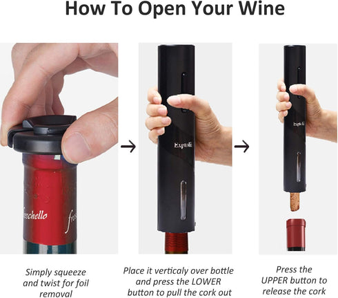 Electric Wine Opener, Automatic Bottle Corkscrew with Foil Cutter, Vacuum Stopper and Wine Aerator Pourer...