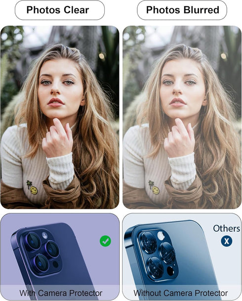 for iPhone 15 Pro/iPhone 15 Pro Max Camera Lens Protector, Metal Ring Plus 9H Tempered Glass Screen Protection Case Friendly Camera Cover for iPho...