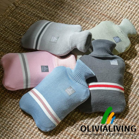 Hot Water Bottle with Classic Striped Cover, 2L Hot Water Bag for Menstrual Cramps, Neck and Shoulder Pain Relief, Hot and Cold Therapies, Hand Fe...