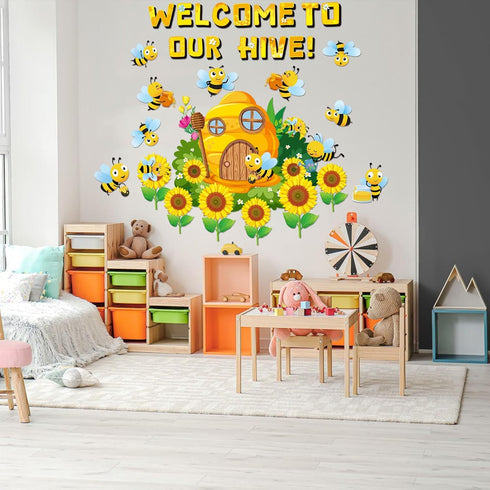 Adduster Bee Bulletin Board - Spring Bulletin Board Decor Sunflower Cutout Set Bee Hive Cutout Bulletin Board for Classroom Walls Bulletin Board K...