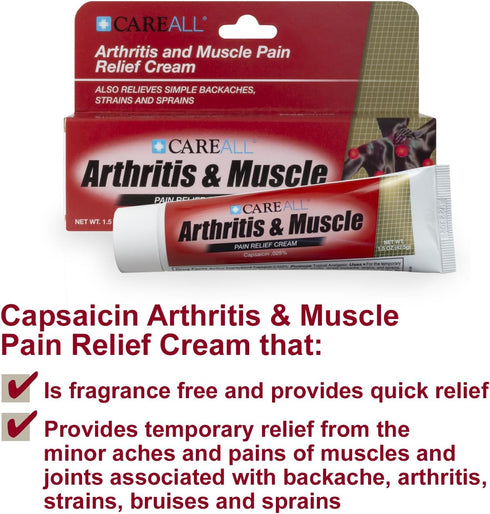 CareAll Capsaicin Arthritis, Muscle, and Joint Cream 1.5 oz. (3 Pack), Relief of Minor Aches and Pains from Backache, Sprains, Strains, Arthritis....