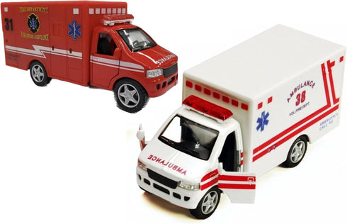 KiNSMART SetOf2 Rescue Team Ambulance 5" Die Cast Metal Cabin w/Pullback Action...