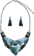 Irregular Enamel Triangle Shape Collar Bib Statement Necklace Earrings Set Women Bridal Jewelry...
