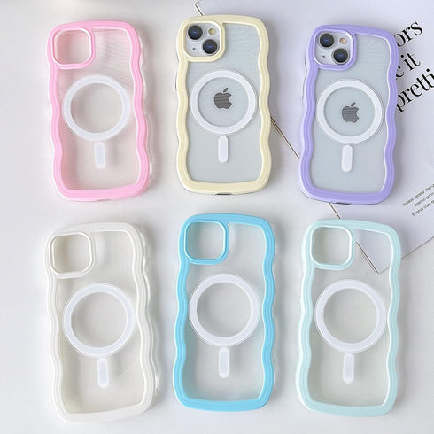 Compatible for iPhone 15 Plus Case Magsafe, Wave Phone Case Cute Water Ripple Candy Colors Frame Shockproof for iPhone 15 Plus Phone Case for Wome...