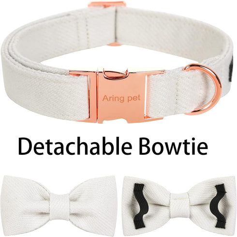 ARING PET Bowtie Dog Collar-Cotton White Dog Collar with Bow, Adorable Wedding Dog Collars Pet Collars Gifts with Metal Buckle...