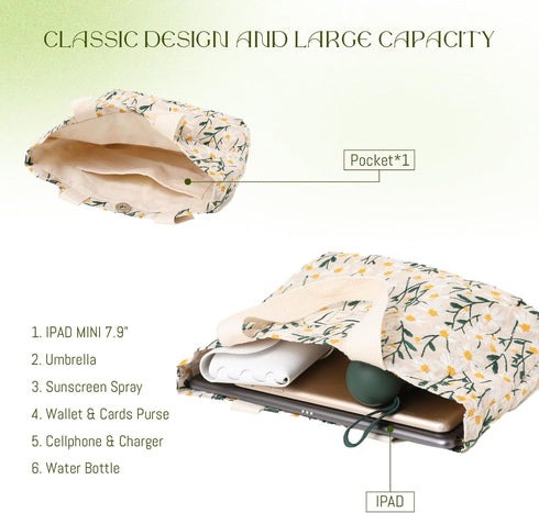 Women's Tote Bag Mini Flowers Embroidered Handbag Small Cellphone Purse Canvas Hobo Bag...