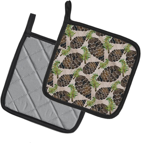 Caroline's Treasures BB7489PTHD Watercolor Pine Cones Pair of Pot Holders Kitchen Heat Resistant Pot Holders Sets Oven Hot Pads for Cooking Baking...