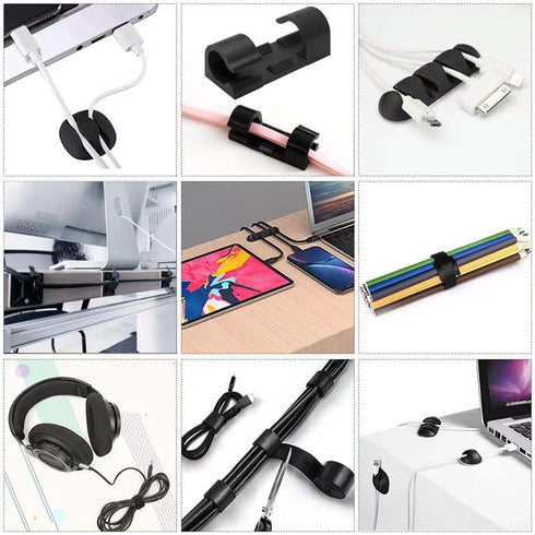 Cable Management Organizer Kit 2 Cable Sleeve Split with 41Self Adhesive Cable Clips Holder, 10pcs and 2 Roll Self Adhesive tie and 100 Fastening ...