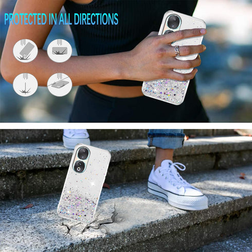 Compatible with Honor 90 Case Glitter Clear Pink, Honor 90 Phone Case Silicone Transparent Soft TPU Women Girls Shockproof Protective Slim Cover (...