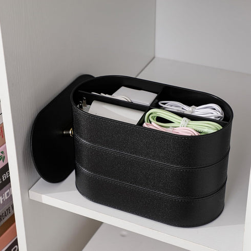 Yesesion Large Cord Organizer with Lid, Plastic Cable Management Box with 20pcs Wire Ties for Desk Drawer, Home Office Supplies, Electronics, Clip...