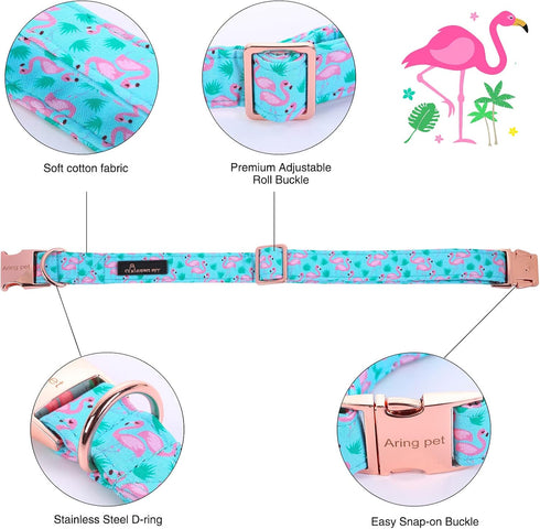 ARING PET Flamingo Dog Collar-Cotton Dog Collar with Bow, Adjustable Summer Bowtie Dog Collars Pet Collars with Metal Buckle...