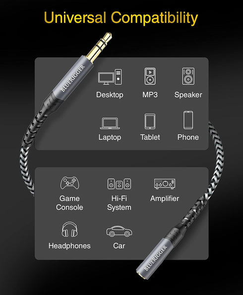BlueRigger Headphone Extension Cable (25FT, 24K Gold Plated Jack, Hi-Fi Sound, 3.5mm Male to Female Stereo Audio Cable) – Aux Cord for iPod, Lapto...