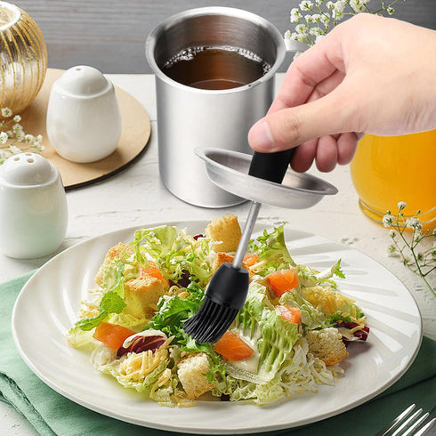 Stainless Steel Basting Pot with Basting Brush, BBQ Sauce Brush Pot Set with Handle Portable Sauce Brush for Cooking, Bbq Grill Accessories...