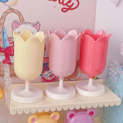 Tulip Pen Holder for Desk Cute Organizer Desk Organizer Makeup Brush Holder Girl, Ladies (Blue)...
