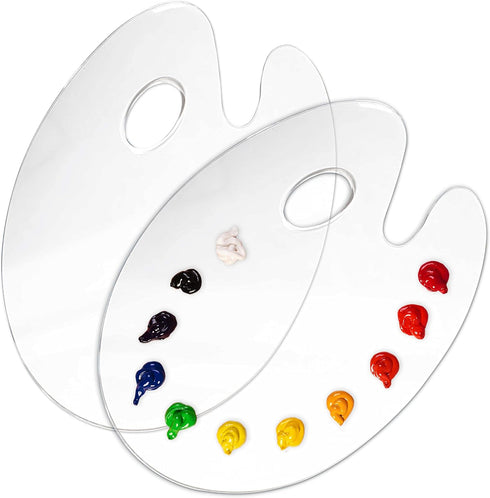 U.S. Art Supply 9" x 11.8" Clear Oval-Shaped Acrylic Painting Palette (Pack of 2) - Transparent Plastic Artist Paint Color Mixing Trays - Non-Stic...