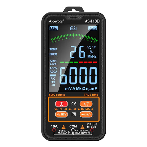 AS-118D Smart Digital Multimeter Auto-Ranging Voltmeter Electrical Tester Measures Voltage Current Capacitance Resistance Continuity Duty-Cycle Te...