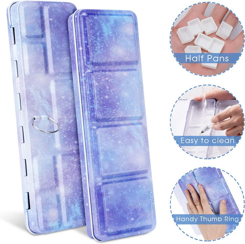 Empty Watercolor Palette, Metal Empty Watercolor Tin Palette Paint Case with Fold Out Palette with 37 Empty Half Pans for DIY Painting Tray Palett...