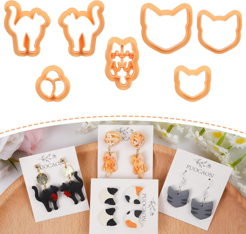 Puocaon Cat Polymer Clay Cutters - 7 Pcs Clay Cutters for Polymer Clay Jewelry, Cute Balloon Kitten Clay Earring Cutters, Cat Face Shape Polymer C...