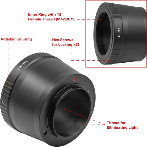 T2 N1 T Mount Lens Adapter for N ikon 1 Series Camera V1 V2 V3 J1 J2 J3 J4 J5...