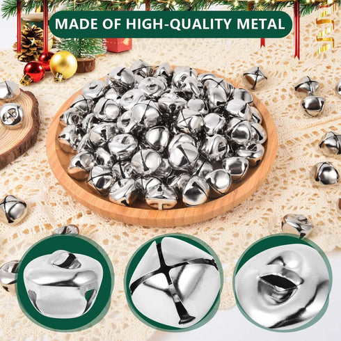 100 Pcs Jingle Bells Bulk, 1 Inch Craft Bells for DIY Christmas Home Decoration (Silver)...