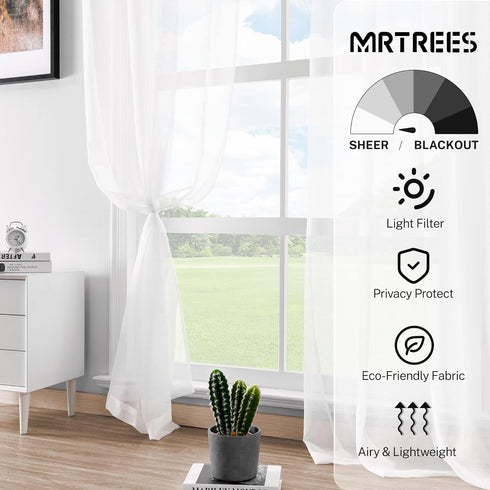 MRTREES White Sheer Curtains 34 x 24 inch Length Kitchen Tier Short Curtains Light Filtering Rod Pocket Voile Cafe Curtains for Basement Bathroom ...