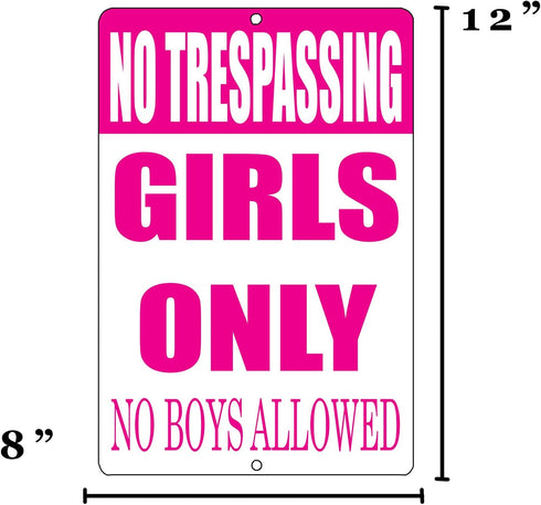 Rogue River Tactical Funny No Trespassing Girls Only Metal Tin Sign, 12x8 Inch, Wall Décor- Bar Daughter No Boys Allowed Bedroom Door (Pink)...